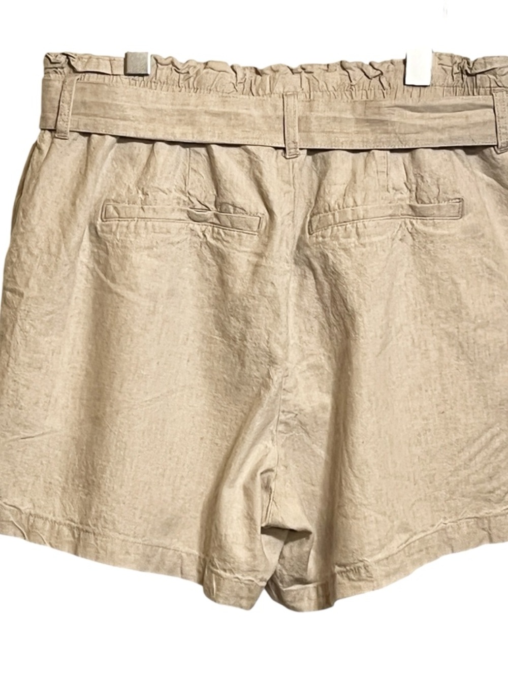 Jag High Rise Belted Pleat Paper Bag Short In Oatmeal Women’s 14 Linen Cotton - Picture 3 of 10